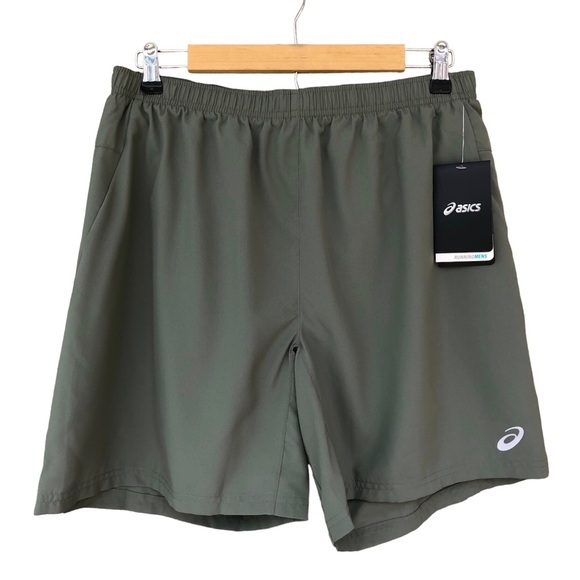 Asics Woven Green Running Shorts - 7”, Built-In Briefs Mens Size L - Picture 1 of 15